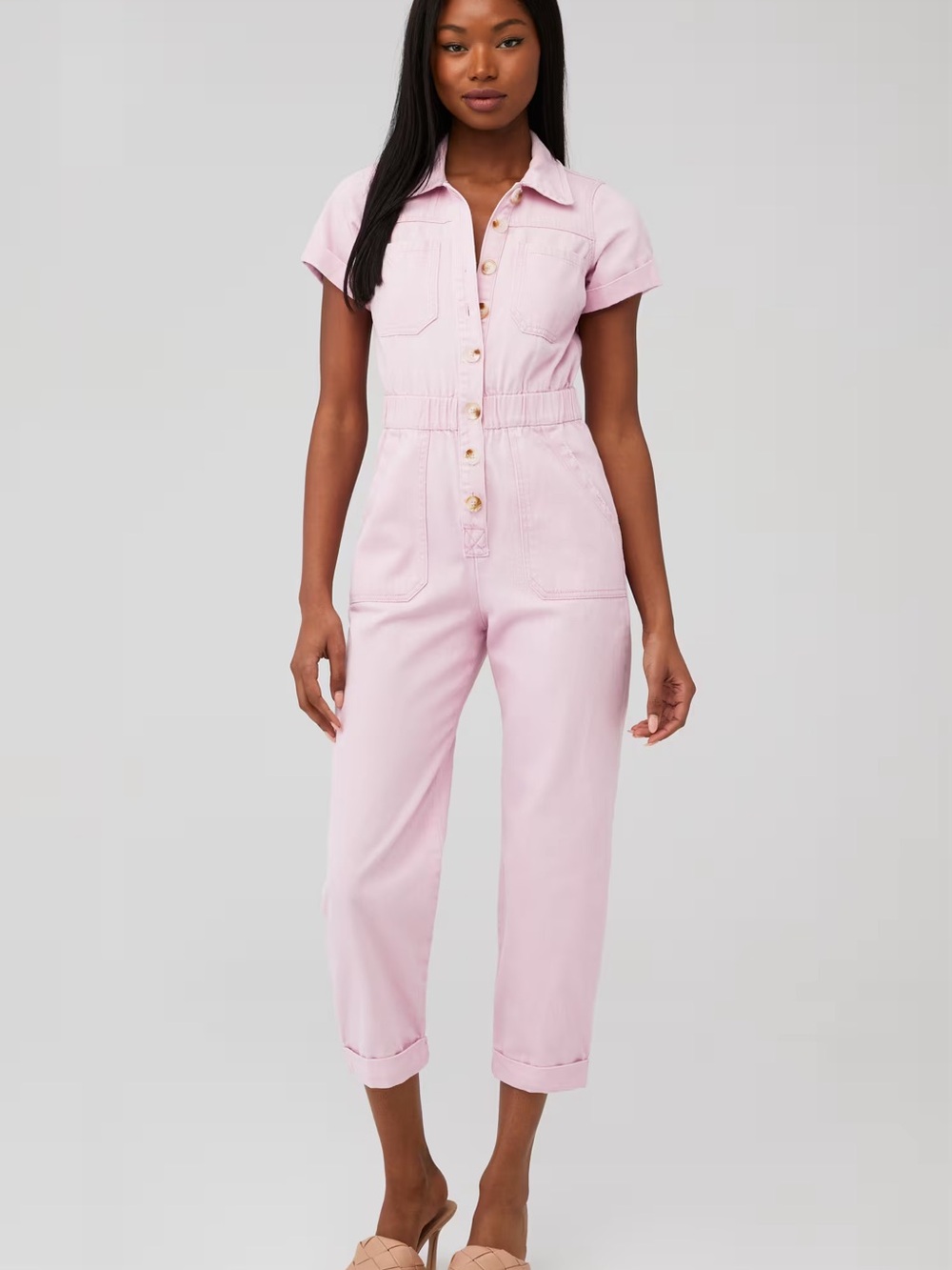 Show Me Your MuMu Pastel Pink Short-Sleeve Utility Jumpsuit